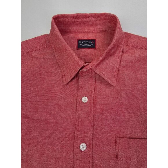 Untuckit Size Large Mens Red Cotton Long Sleeve Hem Logo Tag Pocket Shirt - Picture 10 of 10